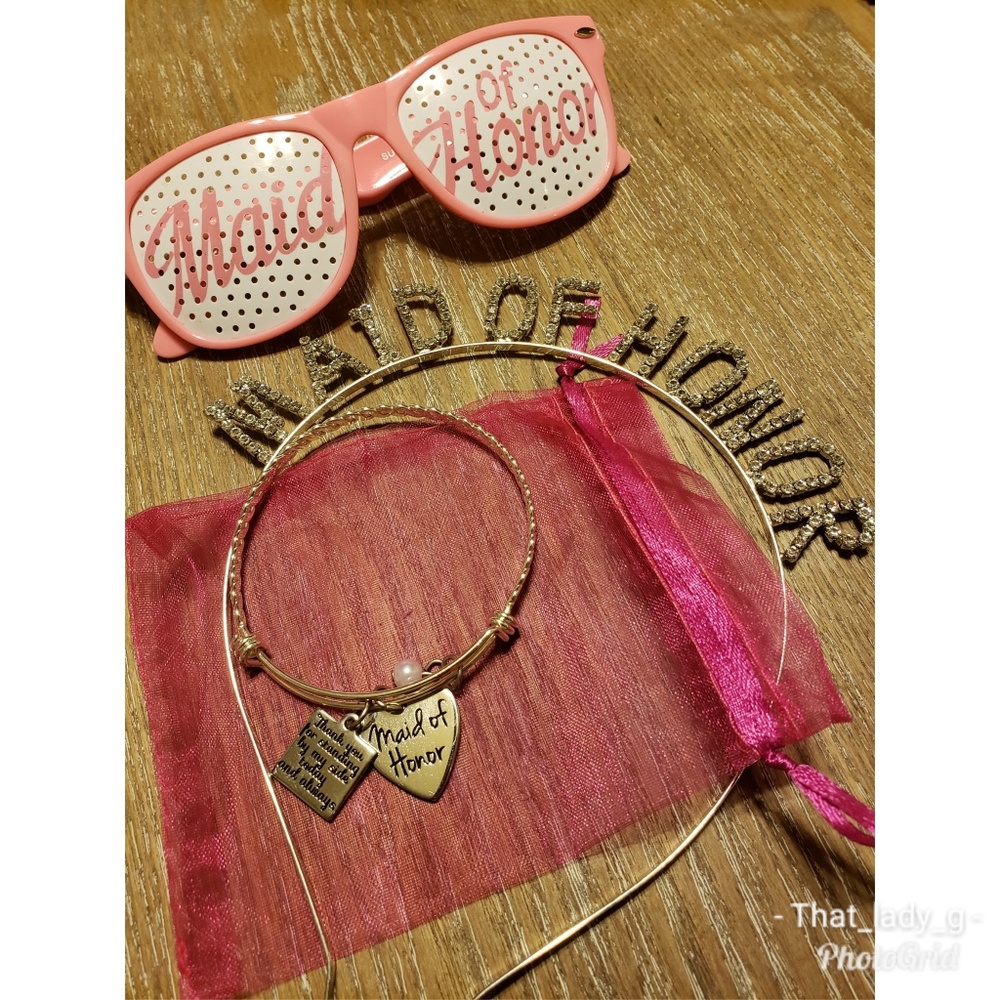 Maid of honor tiara, bracelet & glasses